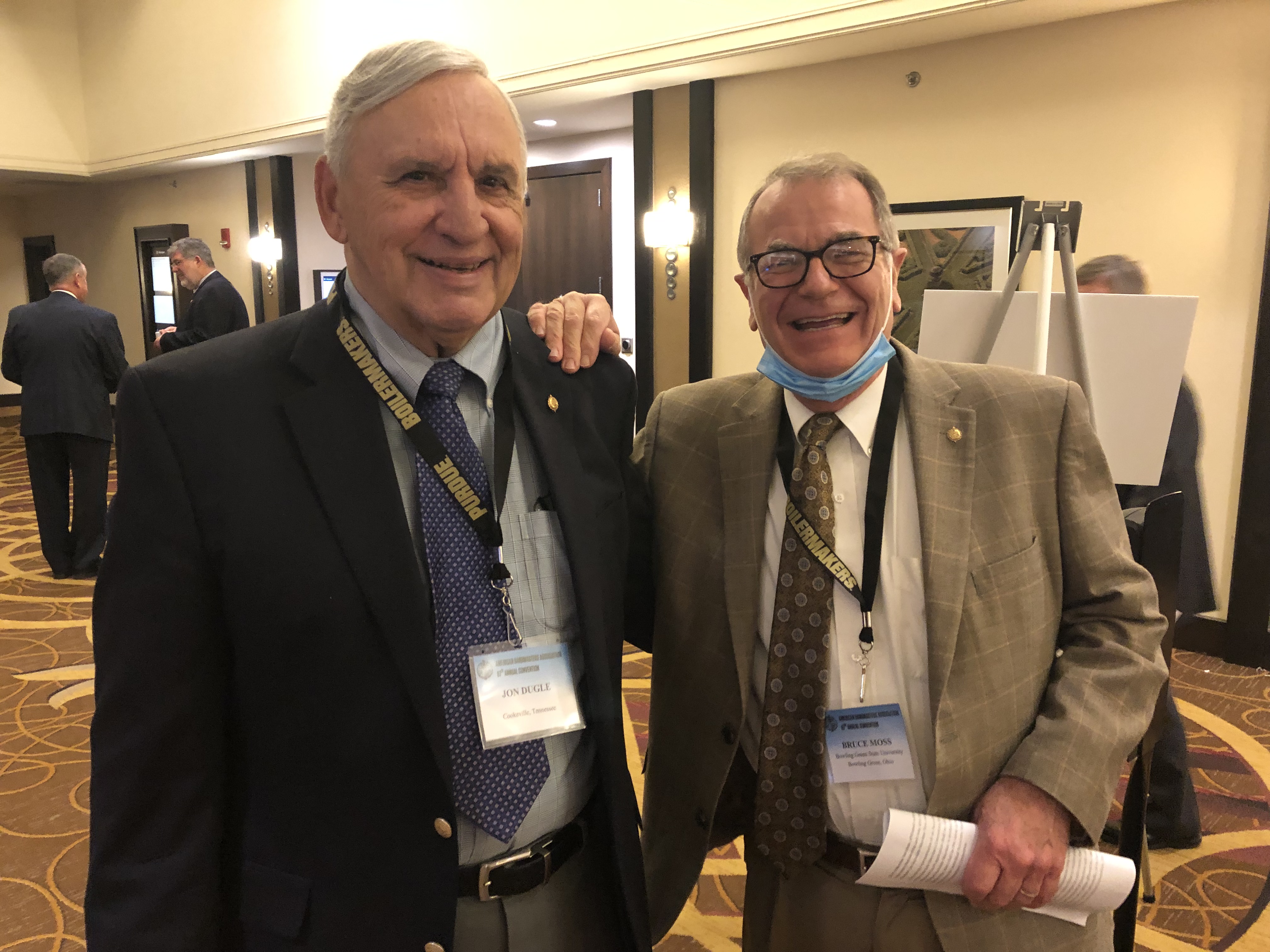  Cross-state rivals? Dr. Moss and Dr. Jon Dugle at the 87th ABA Convention. Dugle is the former Director of Bands at Western Illinois University. Moss, former Director of Bands at Eastern Illinois University. Both University of Illinois graduates. Ironically, Dugle is a graduate of York High School! (Dugle graduated a few years before Moss taught at York. ;) ) 