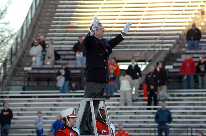  Conducting The Star-Spangled Banner at pregame before a capacity crowd in Doyt Perry Stadium (photo: Bill Hayward) 