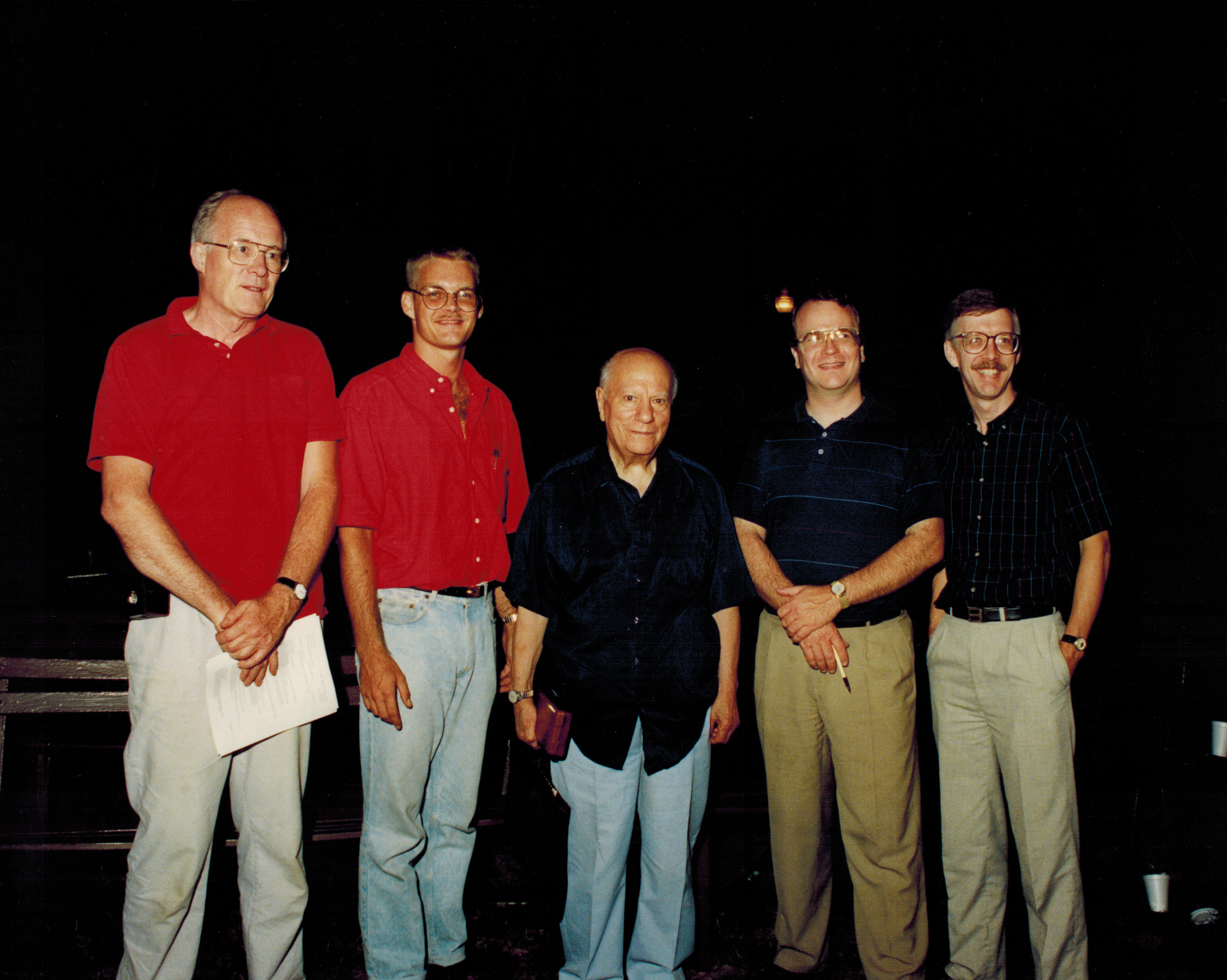  Tom Spain (PBS), Lauris Schissel (Lib. of Congress), William Revelli, Bruce Moss, and Jerry Rife. Pre-production for If You Knew Sousa documentary (1991) (photo: Debra Brubeck) 
