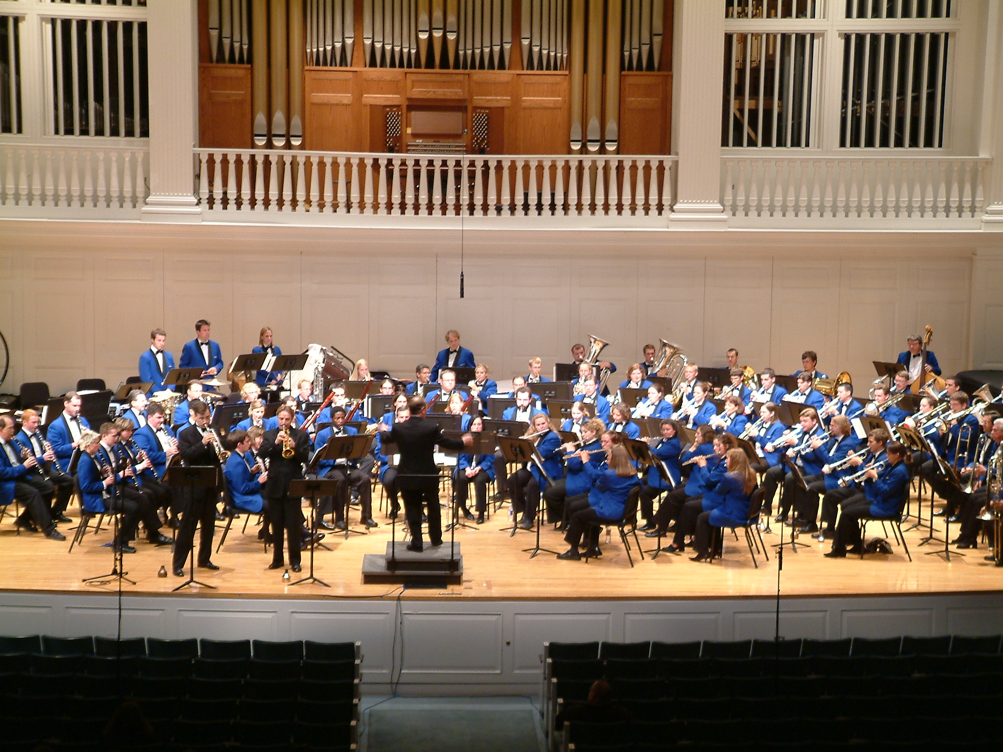  WMB in performance with trumpeters Allen Vizzutti and John Hagstrom. Playing Vizzutti's Mystic Warriors (photo: Bruce Currie) 