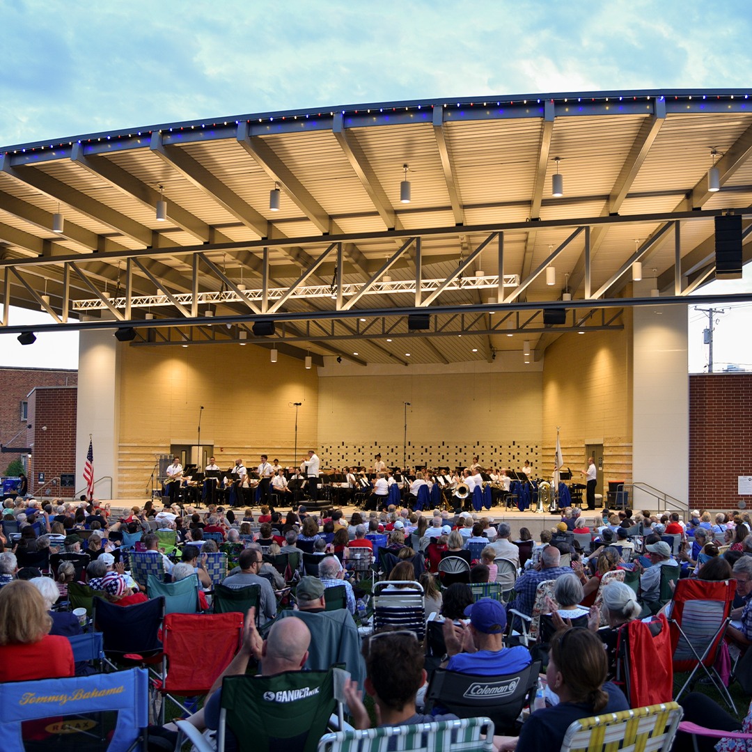  New band shell. Another small audience assembled for a WMB concert, Memorial Park, Wheaton, IL 