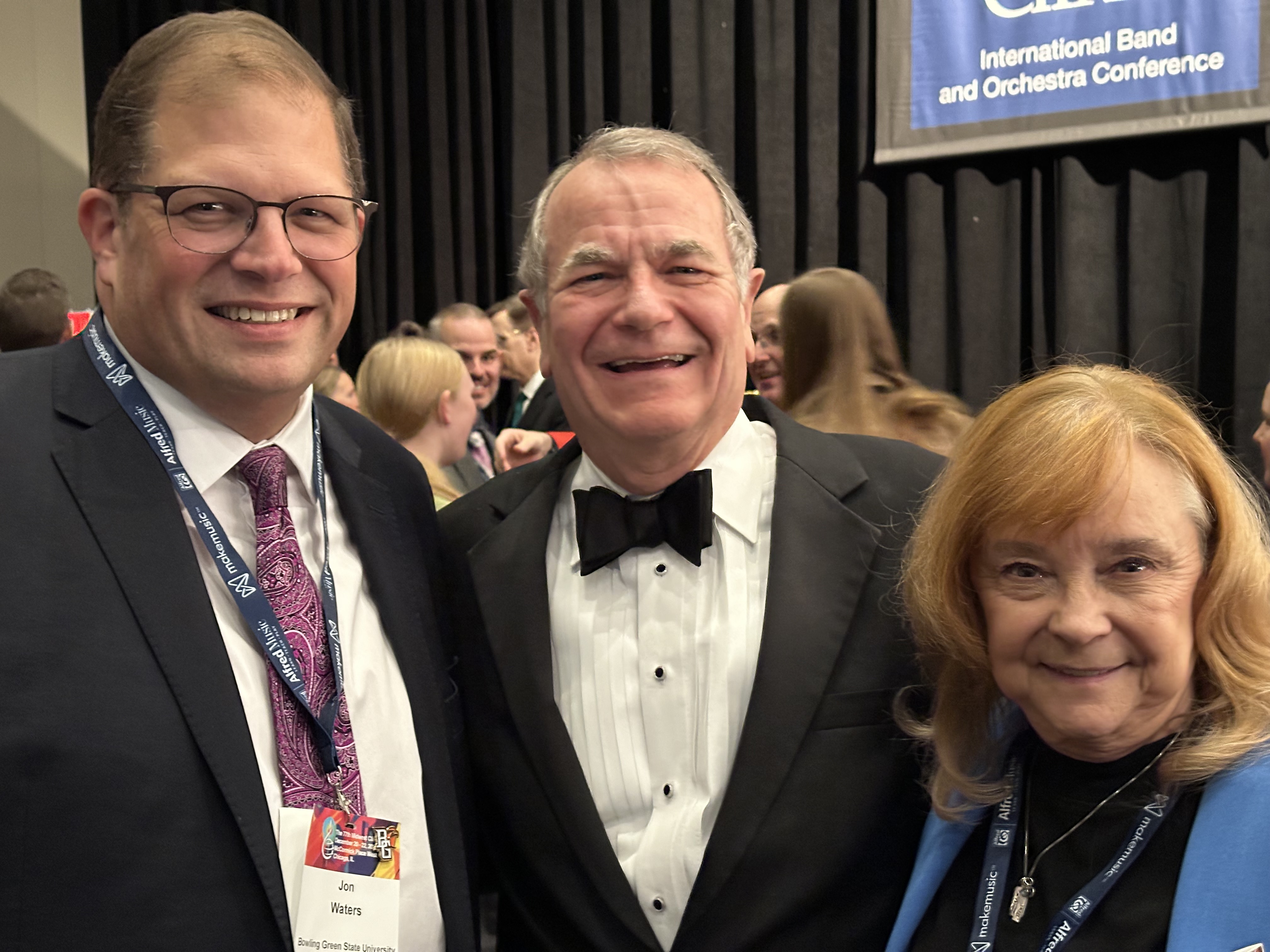  Post concert at The Midwest Clnic with BGSU Falcon Marching Band Director Jon Waters and former FMB Director Carol Hayward (Dec. 2023) (photo: Bill Hayward) 
