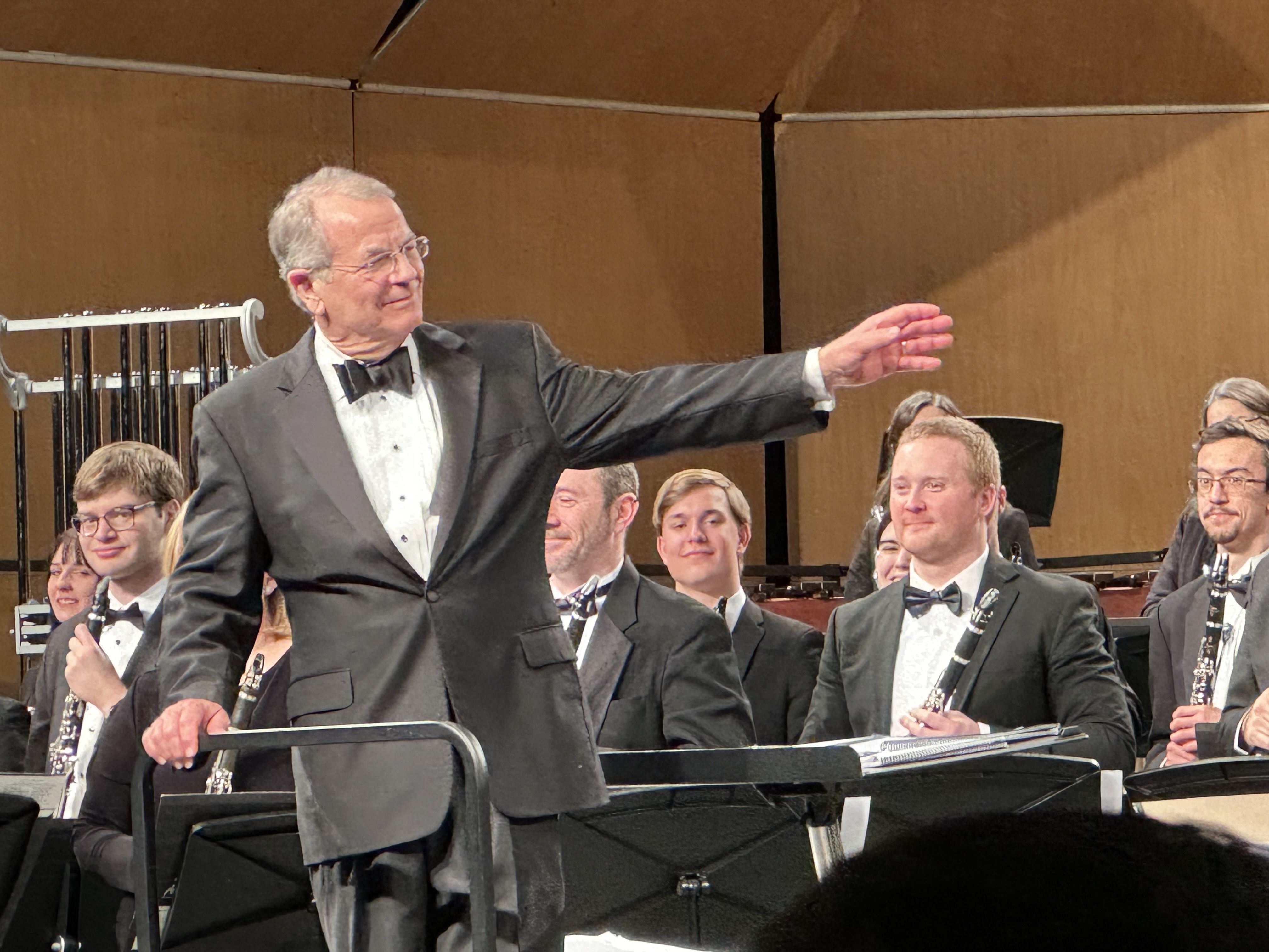  Dr. Moss on stage with the Wheaton Municipal Band at The Midwest Clinic (Dec. 2023) (photo: Bill Hayward) 