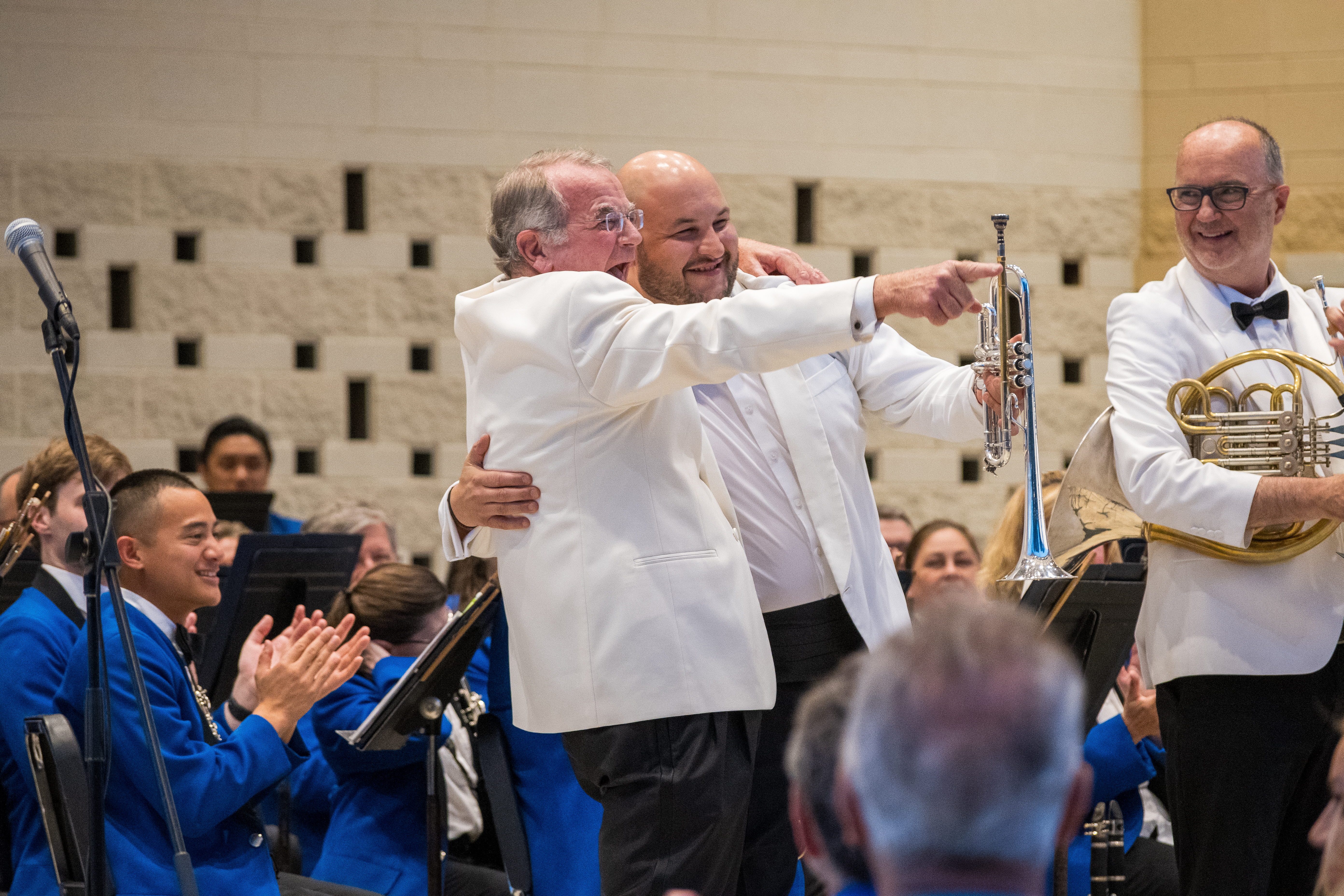  Dr. Moss and Chicago Symphony Brass Quintet members Esteban Batallan and David Griffin. From the Wheaton Municipal Band with CSO Brass Quintet concert (summer, 2023) 