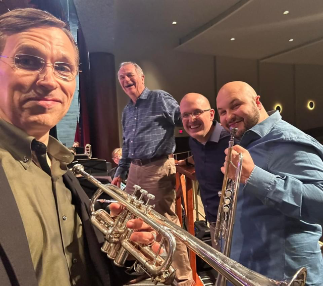  John Hagstrom, Bruce Moss, Ryan Nowlin, and Estban Batallan rehearse in preparation for their performance at The Midwest Clinic. (photo: John Hagstrom) 