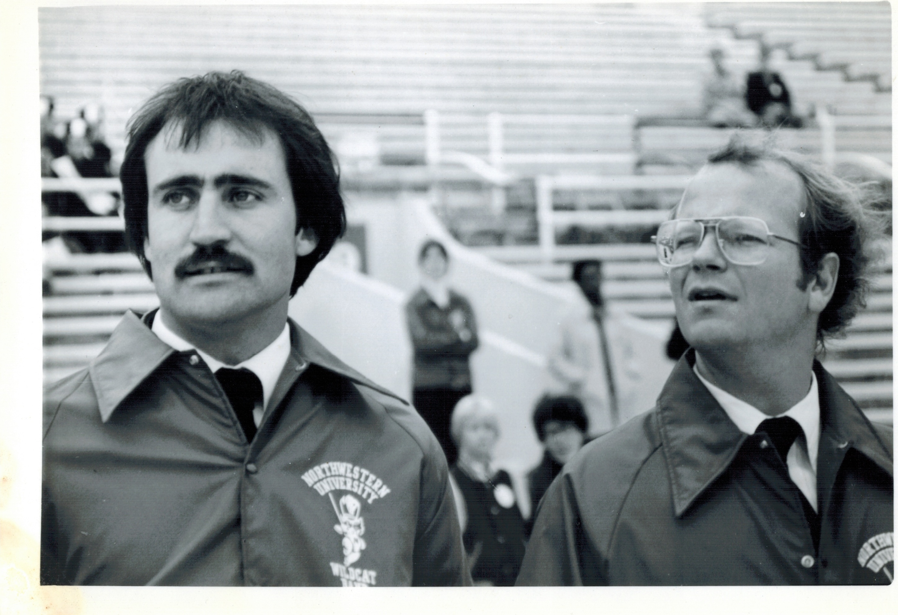 Graduate Assistants Dale Lonis and Bruce Moss (right) at a home football game. Northwestern University (1981) 